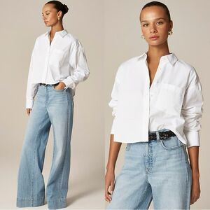 NWT J CREW Étienne cropped button-up shirt in cotton poplin in white